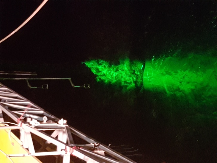 The researchers worked with a green laser that cuts through air and water, making currents visible. Photo: Marc Buckley The researchers worked with a green laser that cuts through air and water, making currents visible. Photo: Marc Buckley